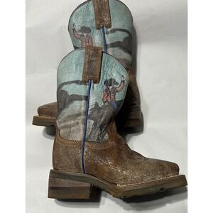 Roper Kids Boots with Cowboy Design - Brown and Blue